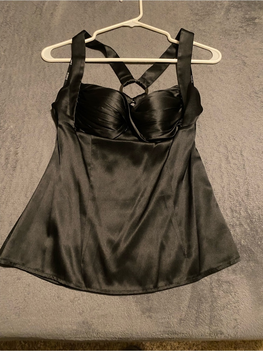 Bebe silk tank top with o-ring back